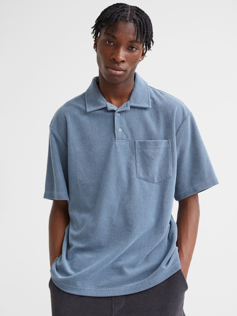 

H&M Men Blue Relaxed Fit Terry Polo Shirt