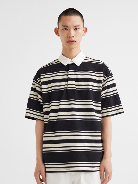 

H&M Beige & Black Oversized Fit Short-Sleeved Rugby Shirt