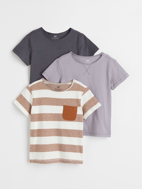 

H&M Boys 3-Pack Cotton T-Shirts, Brown