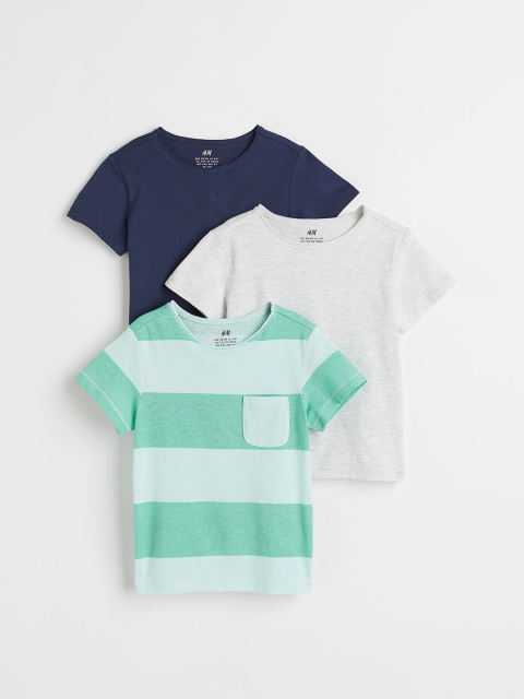 

H&M Boys Pack of 3 Green & Blue Round Neck Cotton T-Shirts