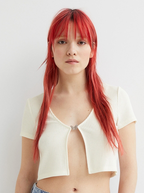 

H&M Women White Cropped Cardigan