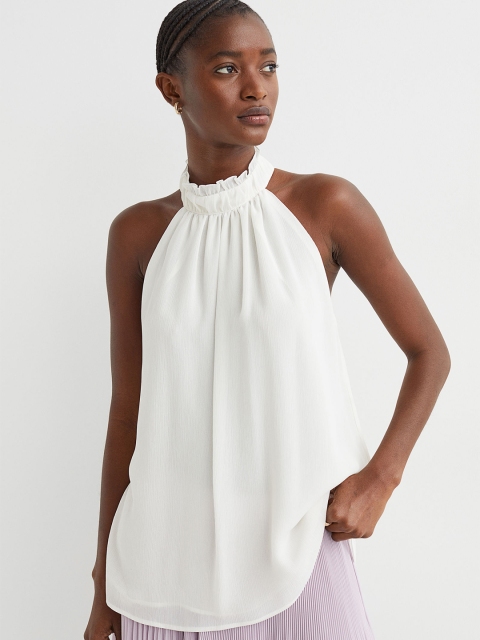 

H&M White A-Line Chiffon Top