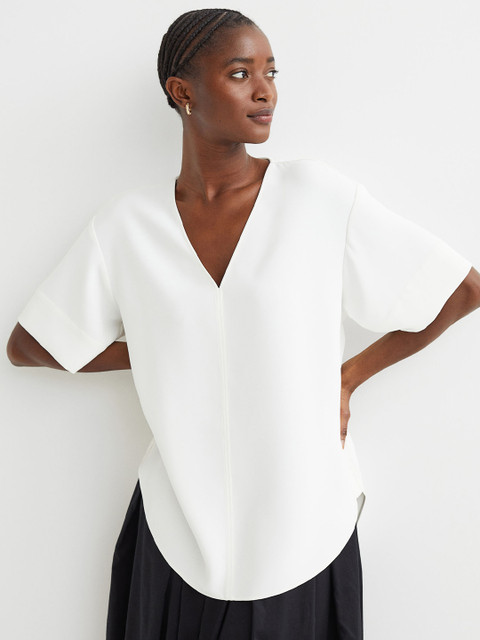

H&M White V-Neck Blouse