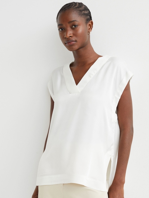

H&M White V-Neck Satin Blouse