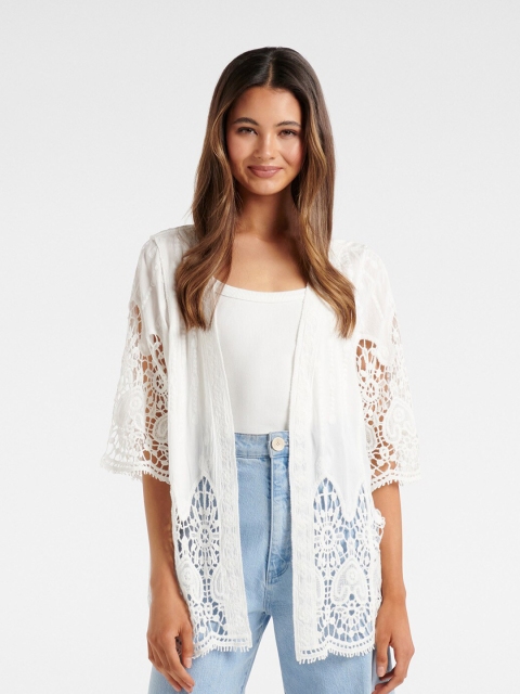 

Forever New Women White Extended Sleeves Crochet Top