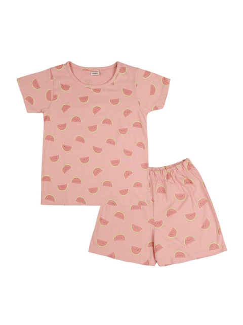 

RAINE AND JAINE Girls Peach-Coloured Pure Cotton Printed Night suit