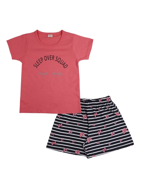 

RAINE AND JAINE Girls Pink & Navy Blue Cotton T-shirt with Shorts