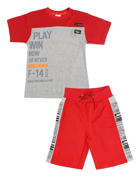 

RAINE AND JAINE Boys Grey Melange & Red Colourblocked Cotton T-shirt with Shorts