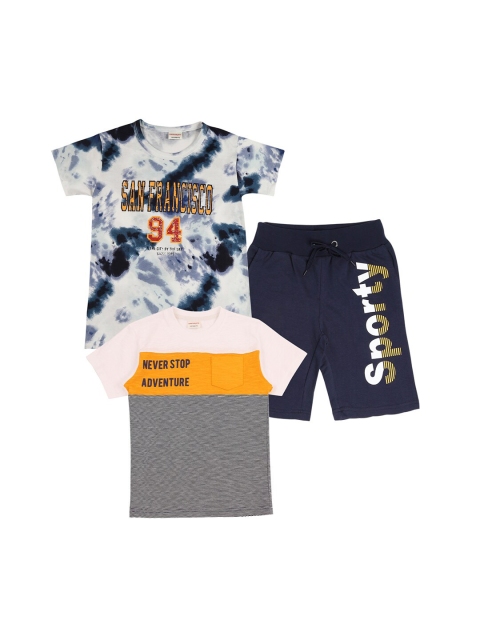 

RAINE AND JAINE Boys White & Navy Blue Printed T-shirt with Shorts
