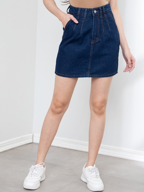 

ORIGIN BY ZALORA Navy Blue Denim Raw Hem Dart Detail Skirt