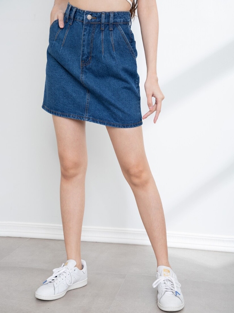 

ORIGIN BY ZALORA Navy Blue Denim Raw Hem Dart Detail Skirt