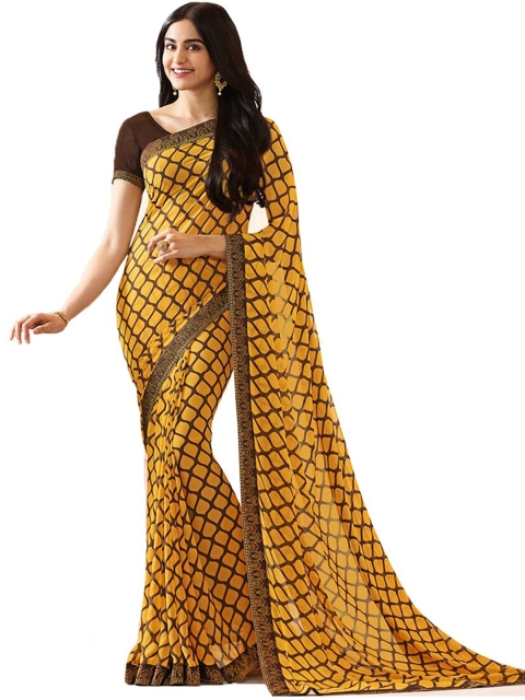

VILAM Yellow Block Printed Sarees