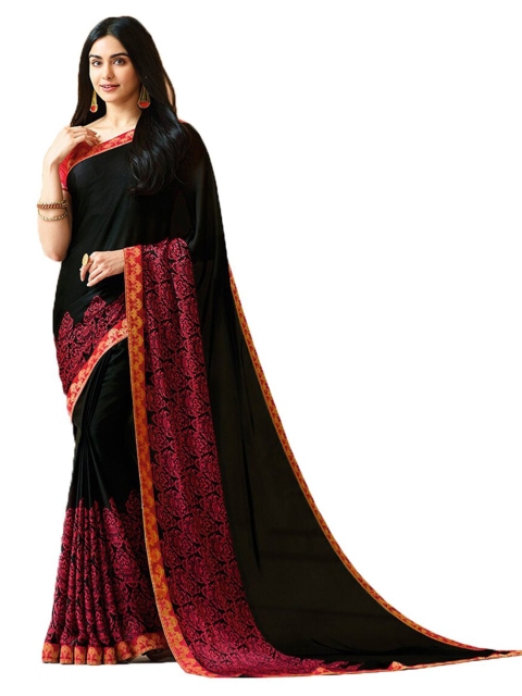 

VILAM Black & Red Pure Georgette Block Print Saree