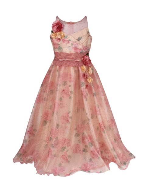 

CUTECUMBER Girls Dusty Pink Floral Print & Embellished Maxi Dress