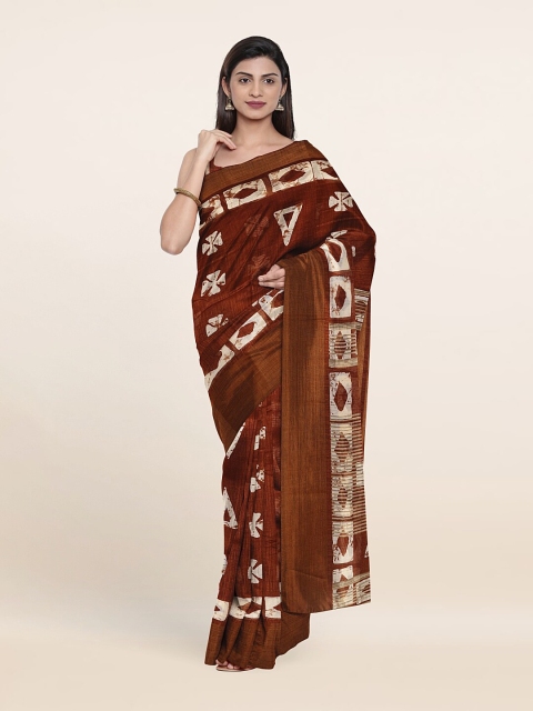 

Pothys Brown & White Batik Printed Cotton Blend Saree