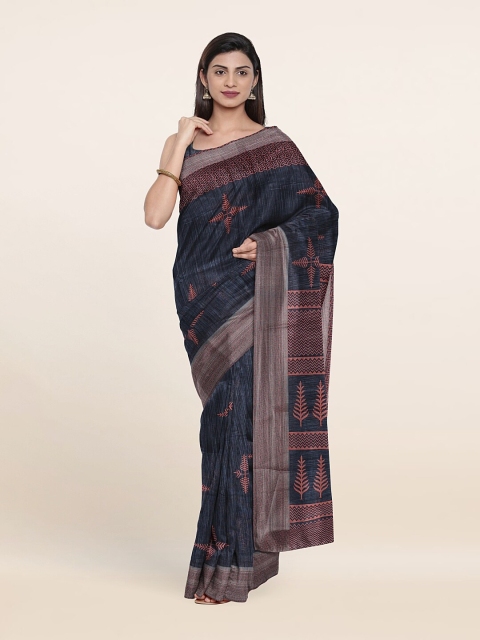 

Pothys Blue & Coral Red Ethnic Motifs Printed Zari Saree