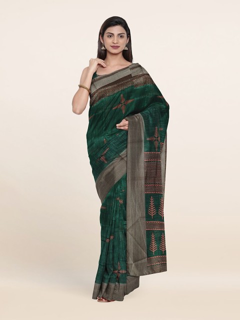

Pothys Green & Copper-Toned Floral Printed Zari Saree