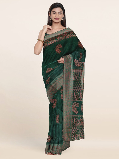 

Pothys Green & Pink Ethnic Motifs Printed Cotton Blend Saree