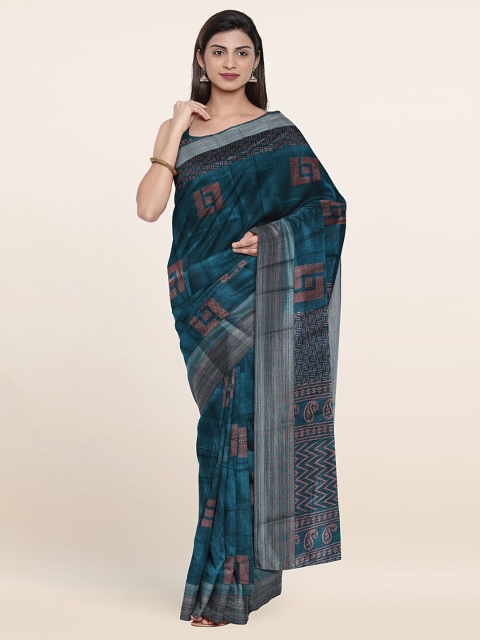 

Pothys Blue & Pink Geometric Printed Zari Saree