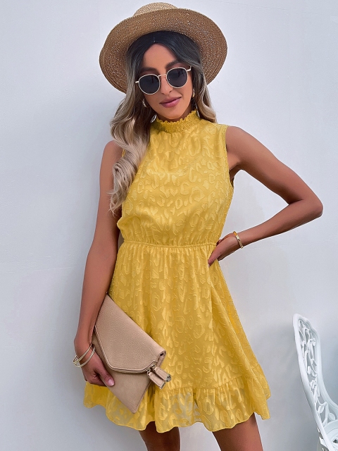 

La Aimee Women Yellow Self-Design Dress