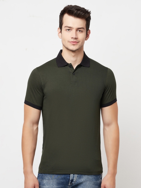 

HOLDIT Men Olive Green Polo Collar Applique T-shirt