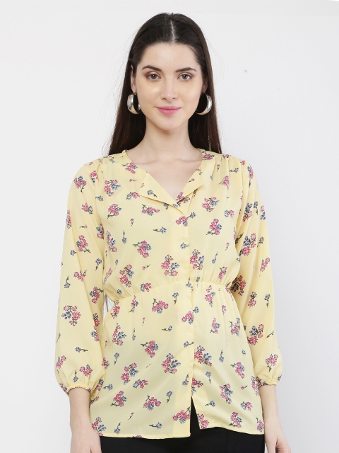 

VAIRAGEE Yellow Floral Print Georgette Top