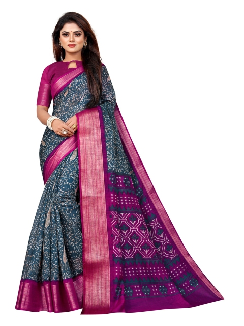 

Jashvi Creation Pink & Blue Embellished Linen Blend Banarasi Saree