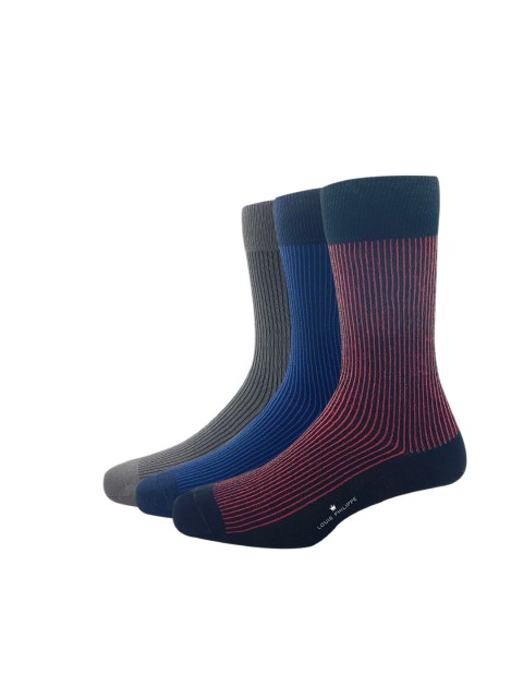 

Louis Philippe Men Pack of 3 Grey & Red Patterned Calf Length Socks