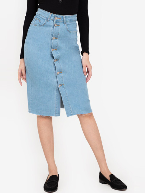 

ZALORA BASICS Blue Button Front Midi Denim Skirt