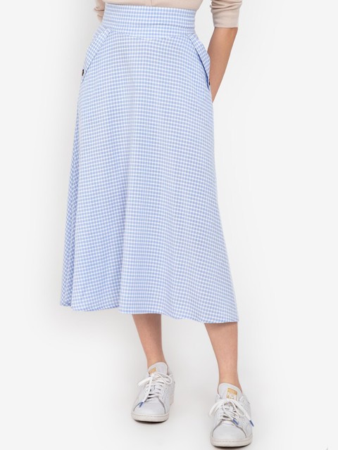 

ZALORA BASICS Blue Gingham Checks Flare Midi Skirt