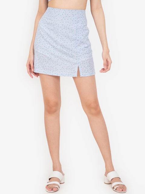 

ZALORA BASICS Blue Printed Mini Skirt with Slit