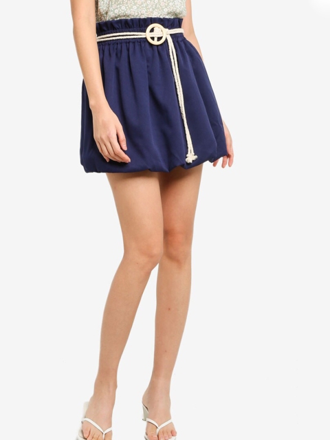 

ZALORA BASICS Navy Blue Belted Balloon Skirt