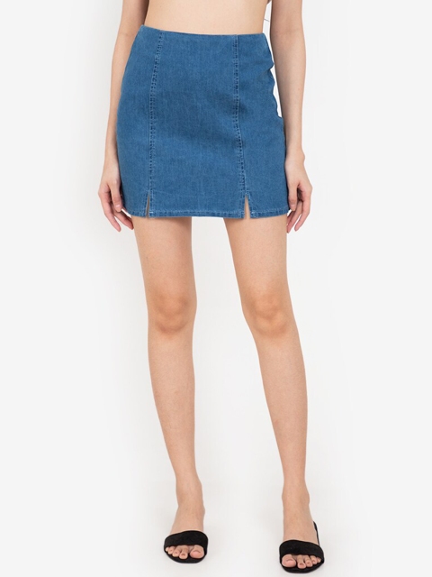 

ZALORA BASICS Women Blue Solid Straigth Mini Denim Skirt