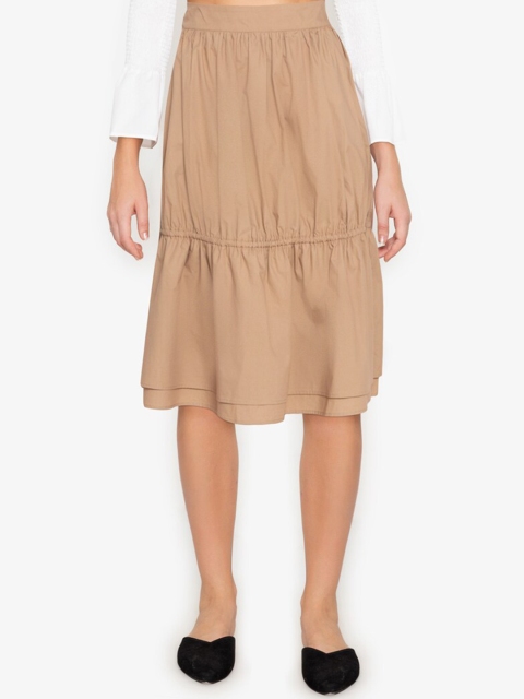 

ZALORA BASICS Women Beige Solid Cotton A-line Midi Skirt