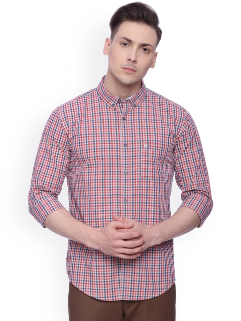 

Basics Men Red & Navy Slim Fit Checked Casual Shirt
