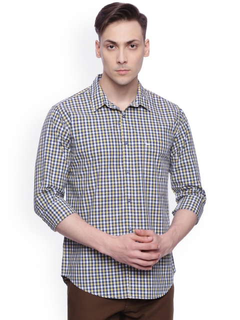 

Basics Men Yellow & Blue Slim Fit Checked Casual Shirt