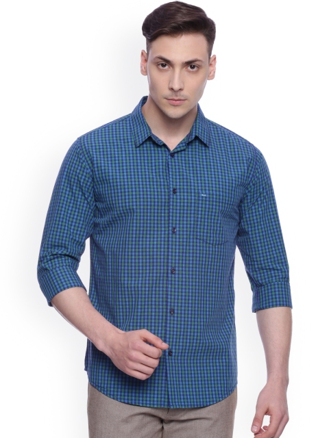 

Basics Men Green & Blue Slim Fit Checked Casual Shirt