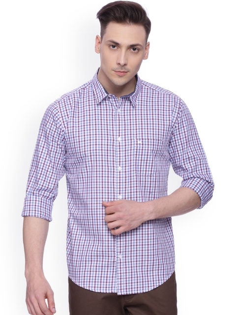 

Basics Men Purple & White Slim Fit Checked Casual Shirt