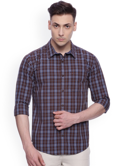 

Basics Men Brown & Blue Slim Fit Checked Casual Shirt