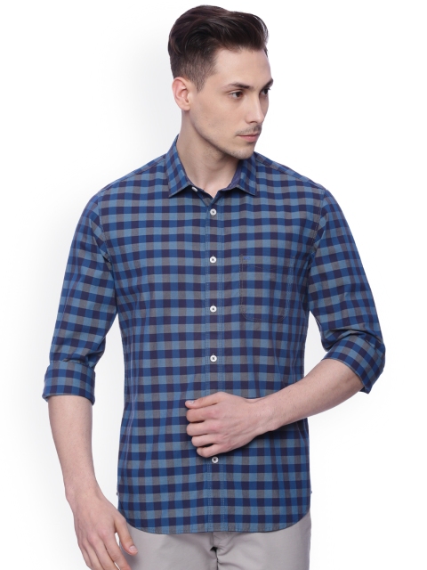 

Basics Men Blue Slim Fit Checked Casual Shirt