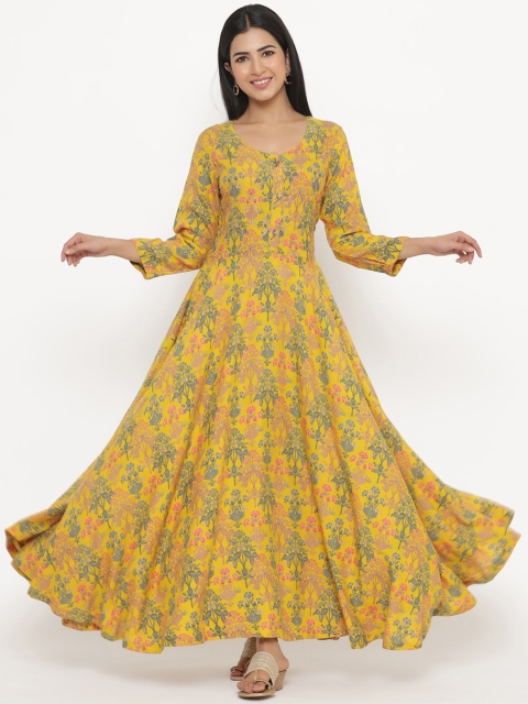 

JAVTA Women Yellow Floral Printed Anarkali Kurta
