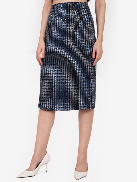 

ZALORA WORK Women Black & Blue Checked Pencil Skirt