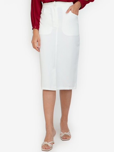 

ZALORA WORK Women White Solid Pencil Midi Skirt