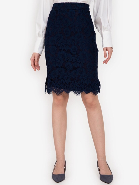 

ZALORA WORK Women Navy Blue Lace Pencil Skirt