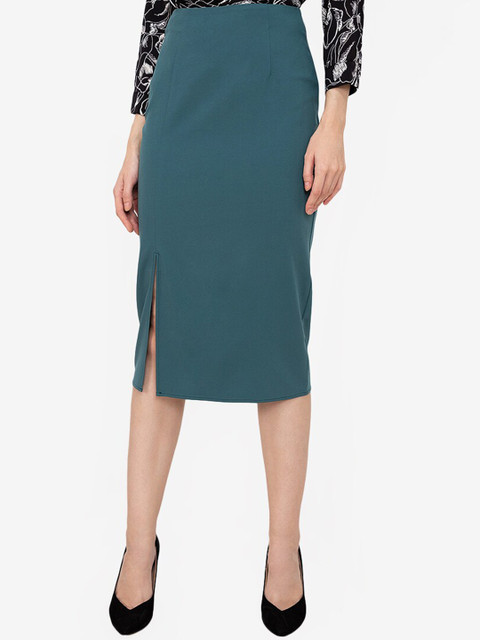 

ZALORA WORK Women Teal Solid Pencil Midi Skirt