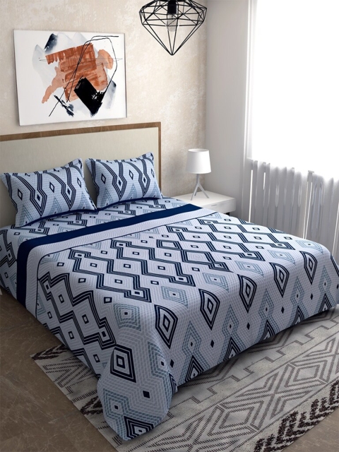 

Salona Bichona Blue Printed Pure Cotton 120 TC Queen Bedsheet With 2 Pillow Covers