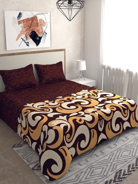 

Salona Bichona Maroon & Off White Ethnic Motifs 120 TC King Bedsheet with 2 Pillow Covers