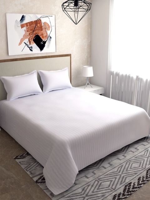 

Salona Bichona White Striped 180 TC King Bedsheet with 2 Pillow Covers