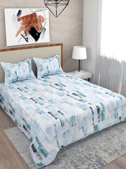

Salona Bichona White & Blue 180 TC Cotton King Bedsheet with 2 Pillow Covers