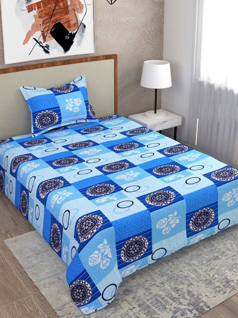 

Salona Bichona Blue Floral 104 TC Single Cotton Bedsheet with 1 Pillow Covers